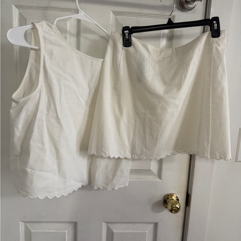 Mango White Scalloped Tank Top